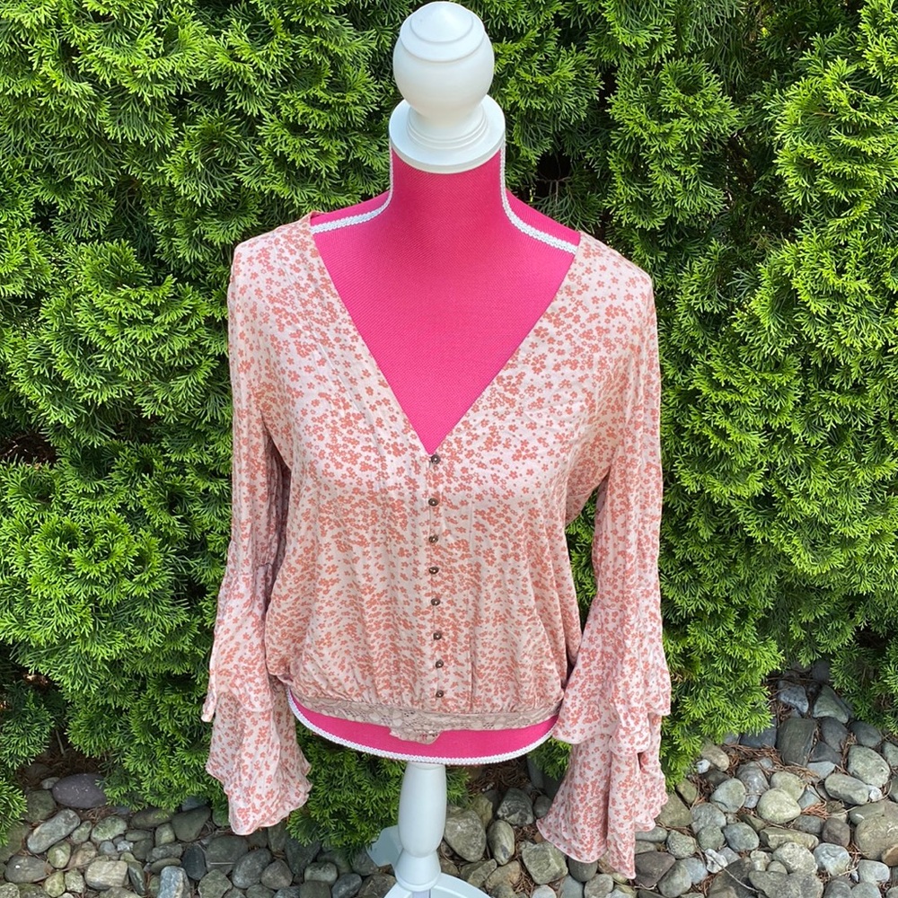 Free People Size S pink floral bodysuit